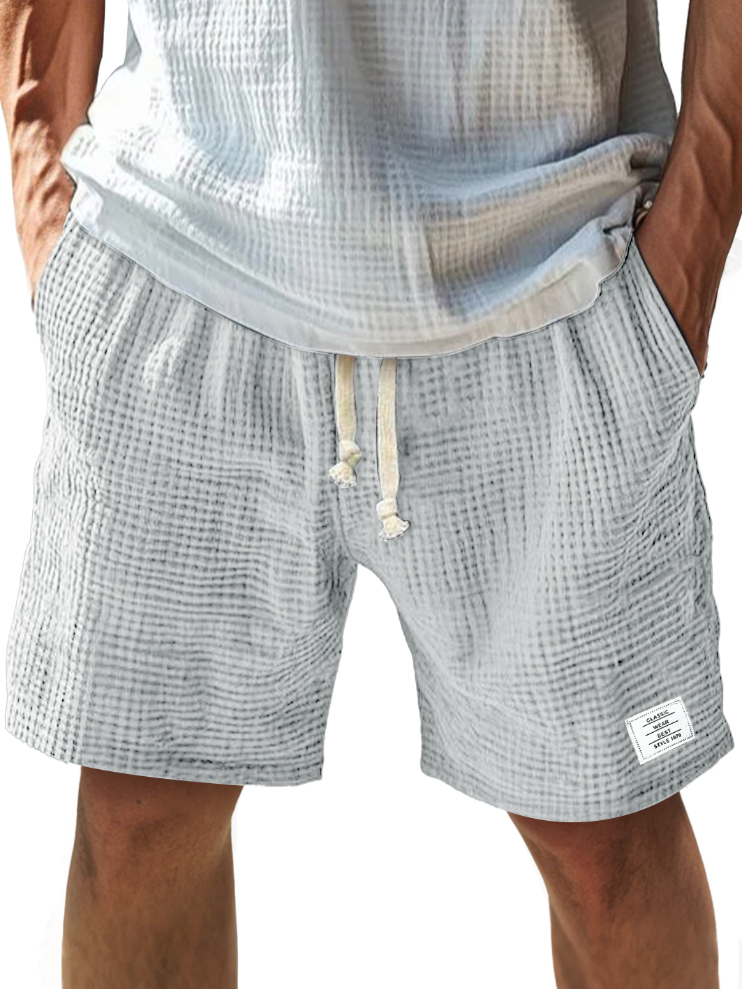Herren Alltags-Textur Besticktes Logo Elastischer Bund Mit Kordelzug Komfort Shorts-ZierMode