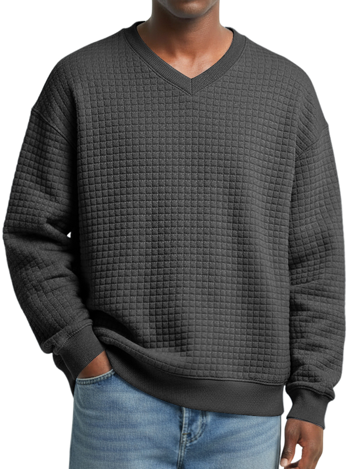 Herren V-Ausschnitt Kleine Karomuster Einfache Freizeit Sweatshirt-deurabatt