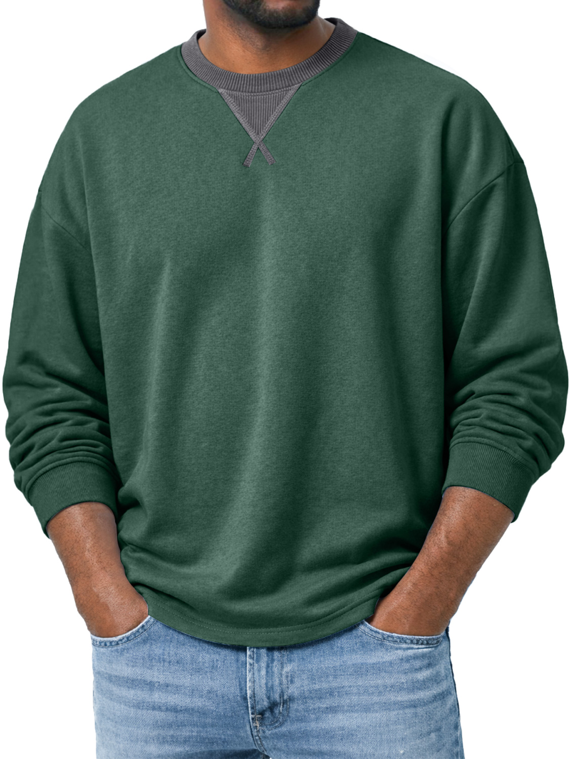 Herren Rundhals Langarm-T-Shirt mit einem Überkreuzdesign, lässig und bequem-deurabatt