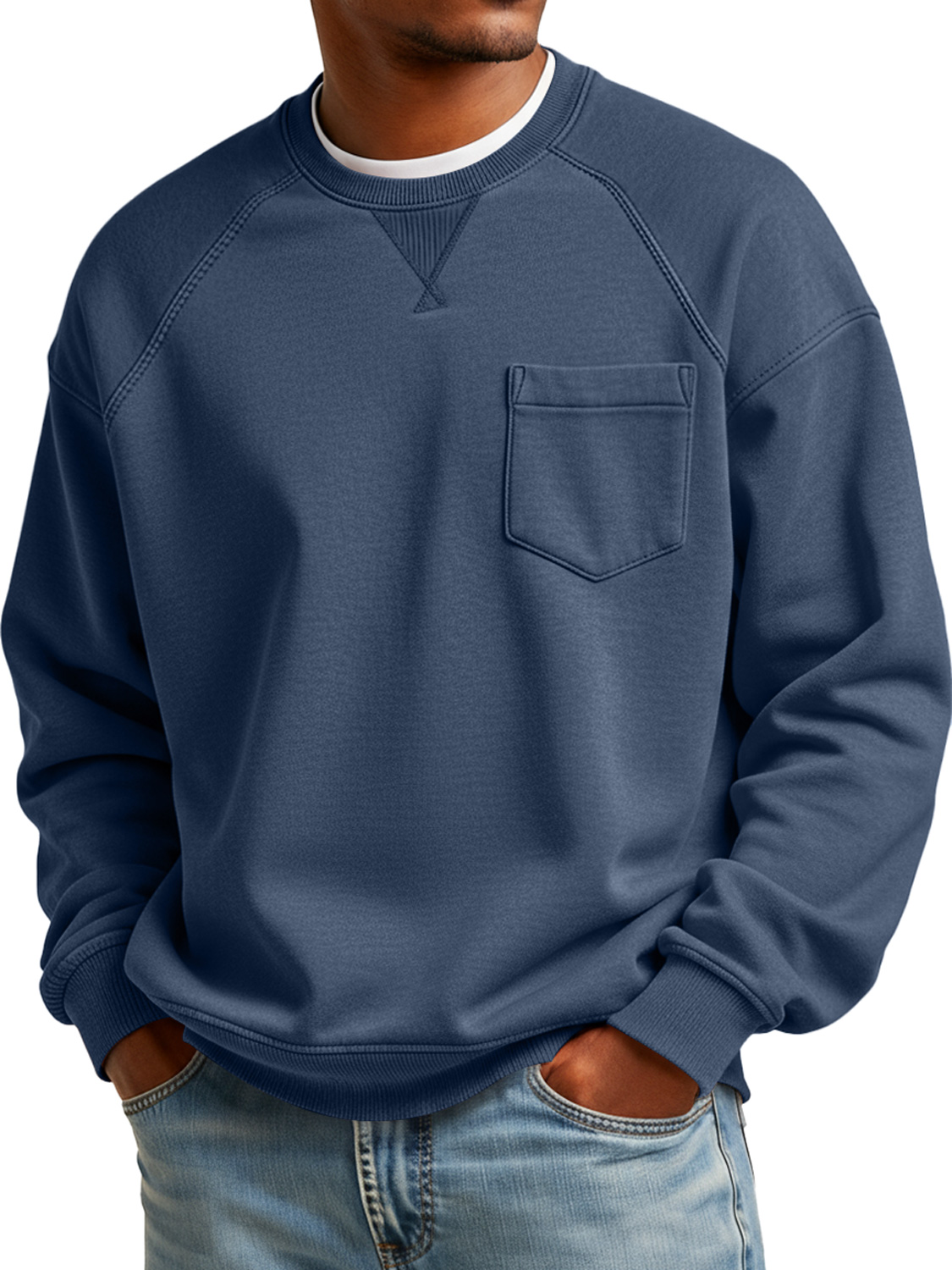 Herren Einfaches Rundhals-Patchwork Lässiges Weites Sweatshirt-deurabatt