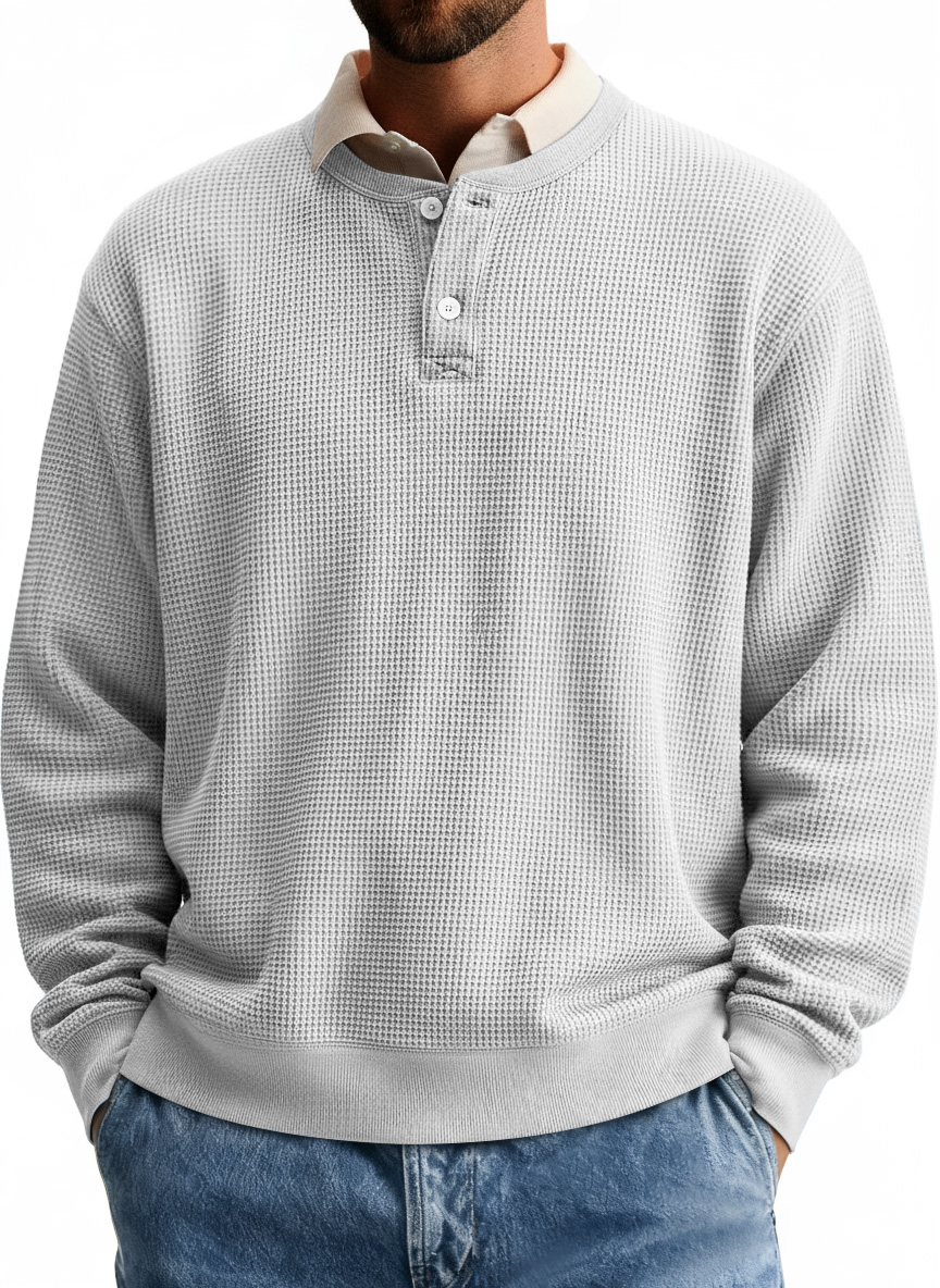 Herren Einfaches Waffel Freizeit Langarm Henley Shirt-deurabatt