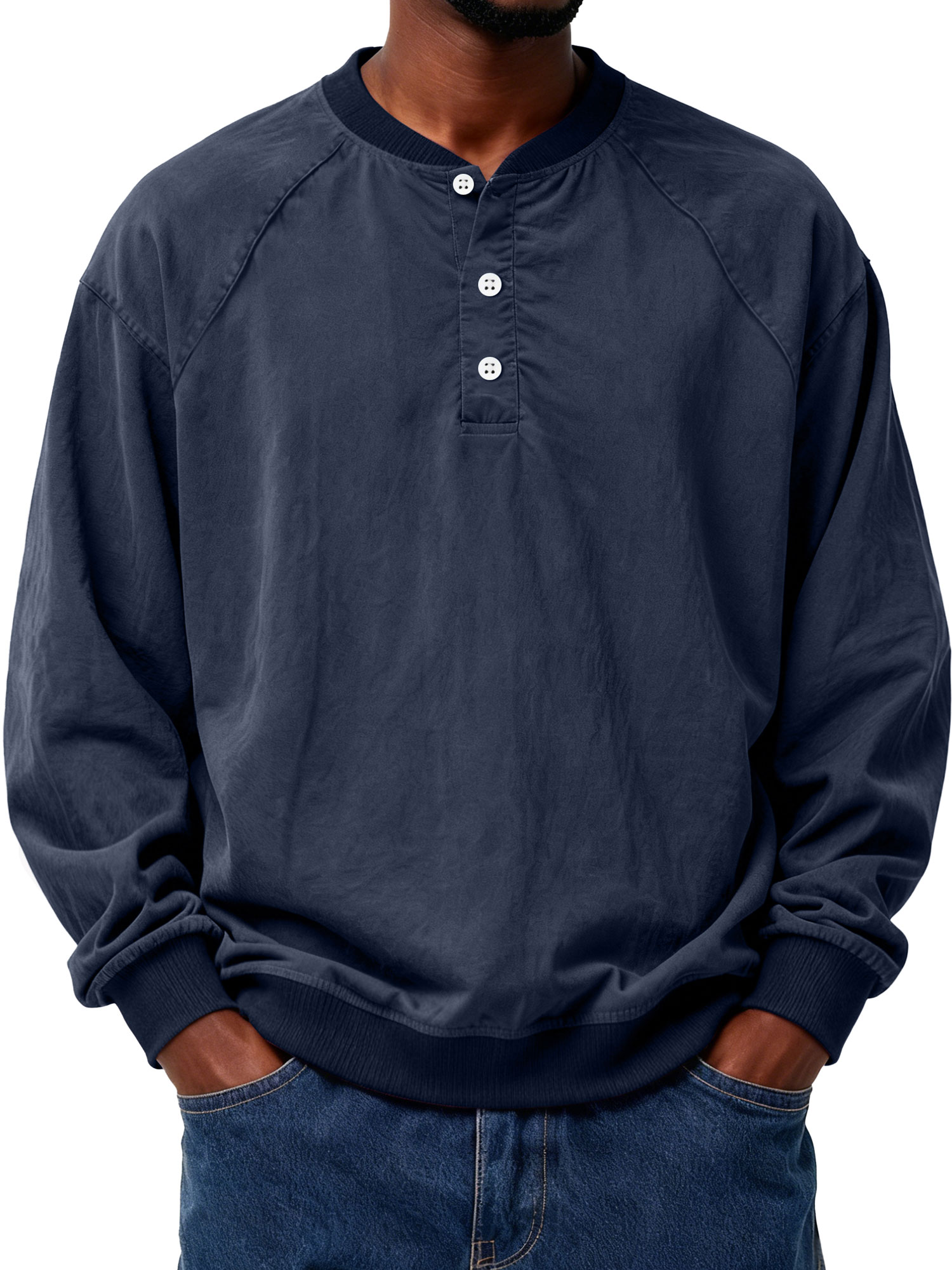 Herren Freizeit Patchwork Raglan Einfarbig Arbeitshemd Henley-deurabatt