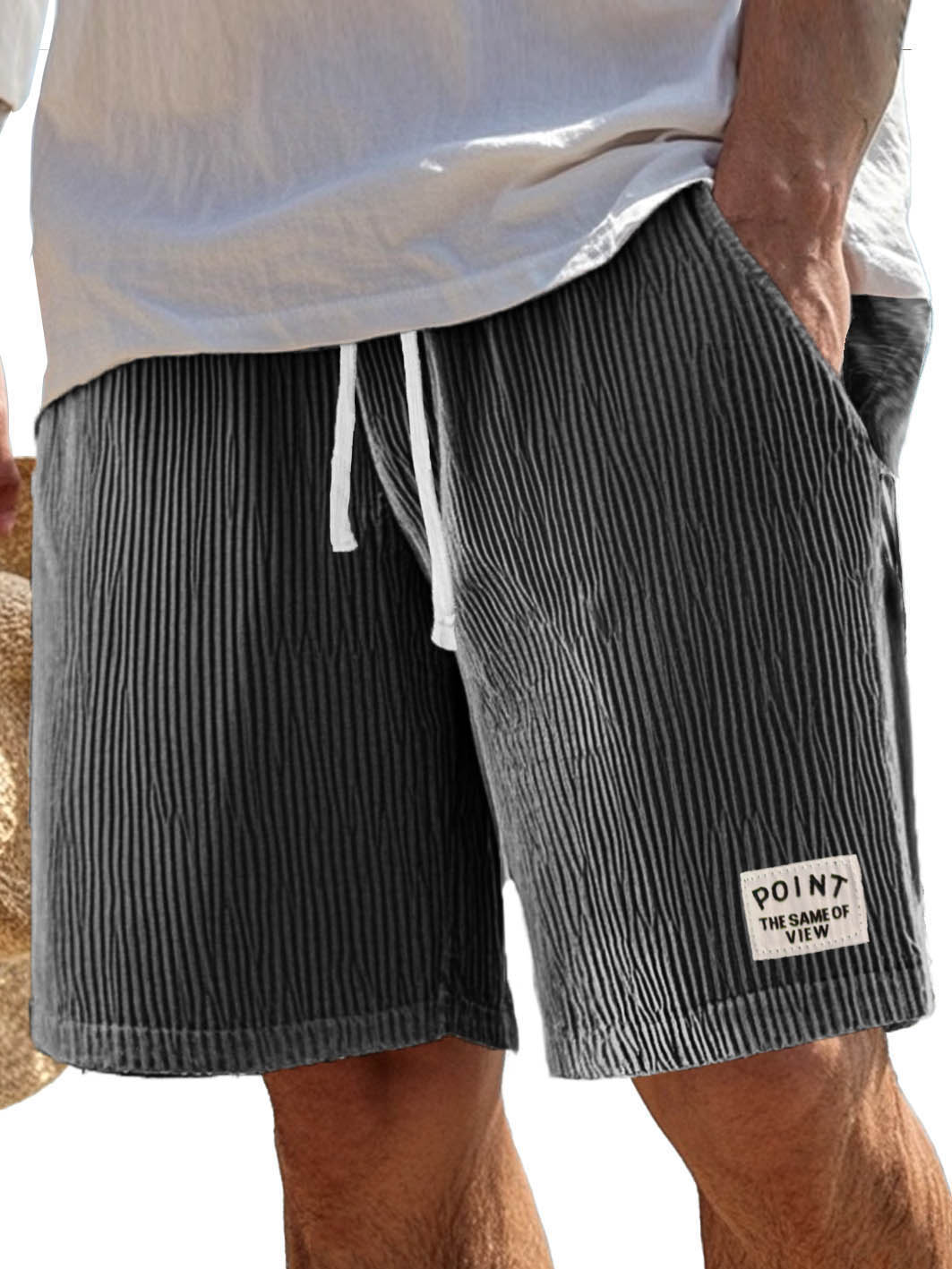 Herrenmode Freizeit Shorts aus geripptem Stoff mit Taschen und gesticktem Logo-ZierMode