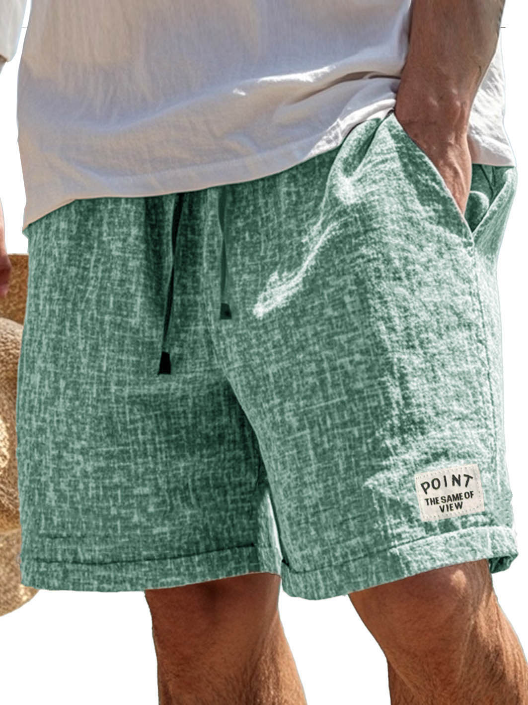 Herrenmode Freizeit Shorts aus Hanfstoff mit besticktem Logo auf der Tasche-ZierMode