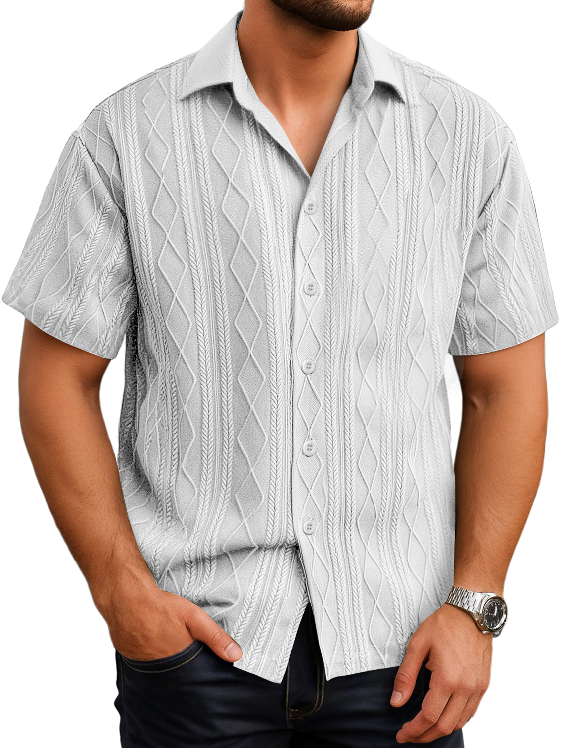 Herren Daily Texture Casual Revers Einfarbig Kurzarmhemd-deurabatt
