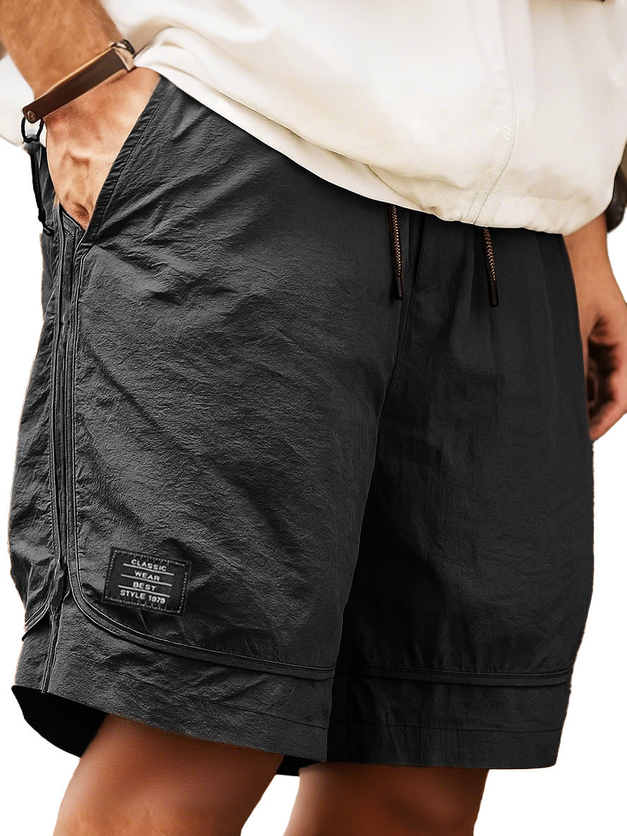 Herren Retro Outdoor Arbeitskleidung Sport schnell trocknend gesticktes Logo elastischer Bund mit Kordelzug Taschen Shorts-ZierMode
