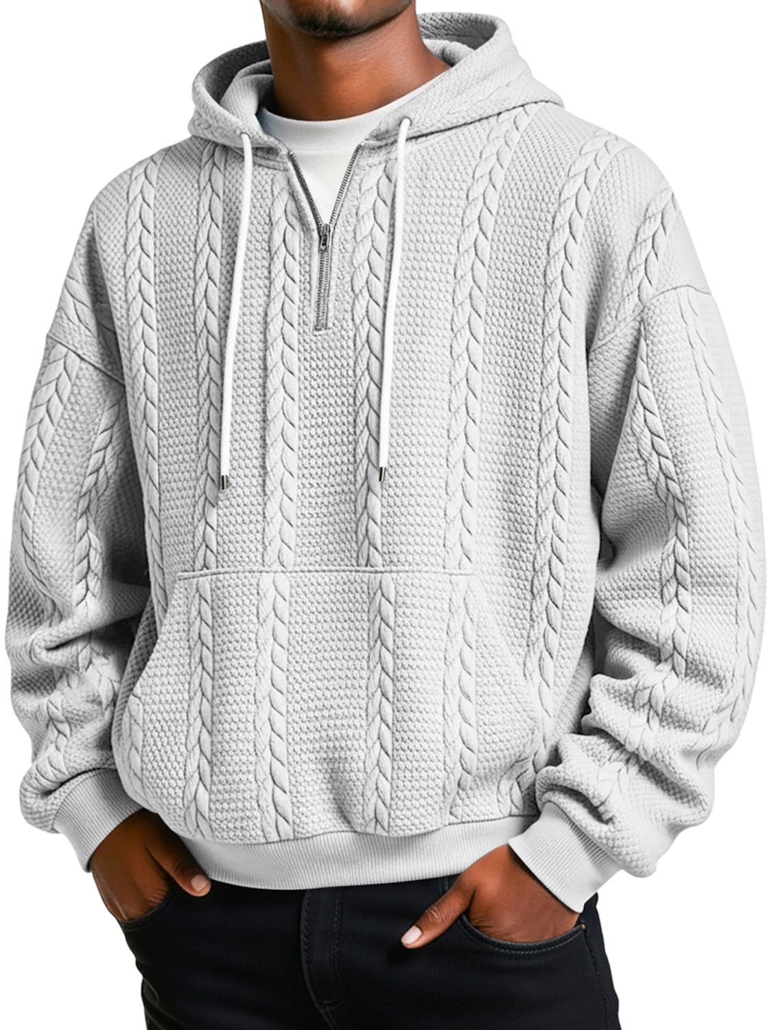 Herren Jacquard-Textur Freizeit Reißverschluss Kapuzenpullover locker-deurabatt