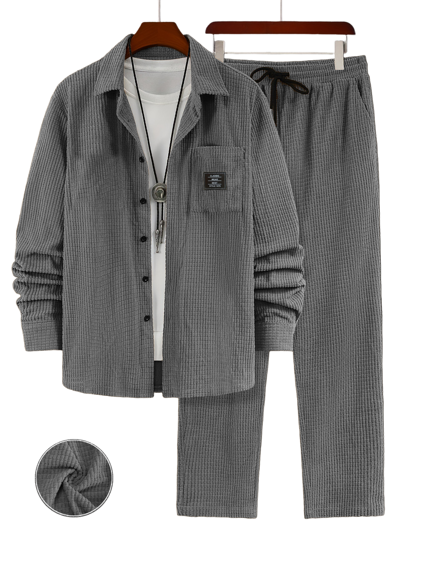 Herren Retro Corduroy Langarmhemd und Hose Set OOTD-deurabatt