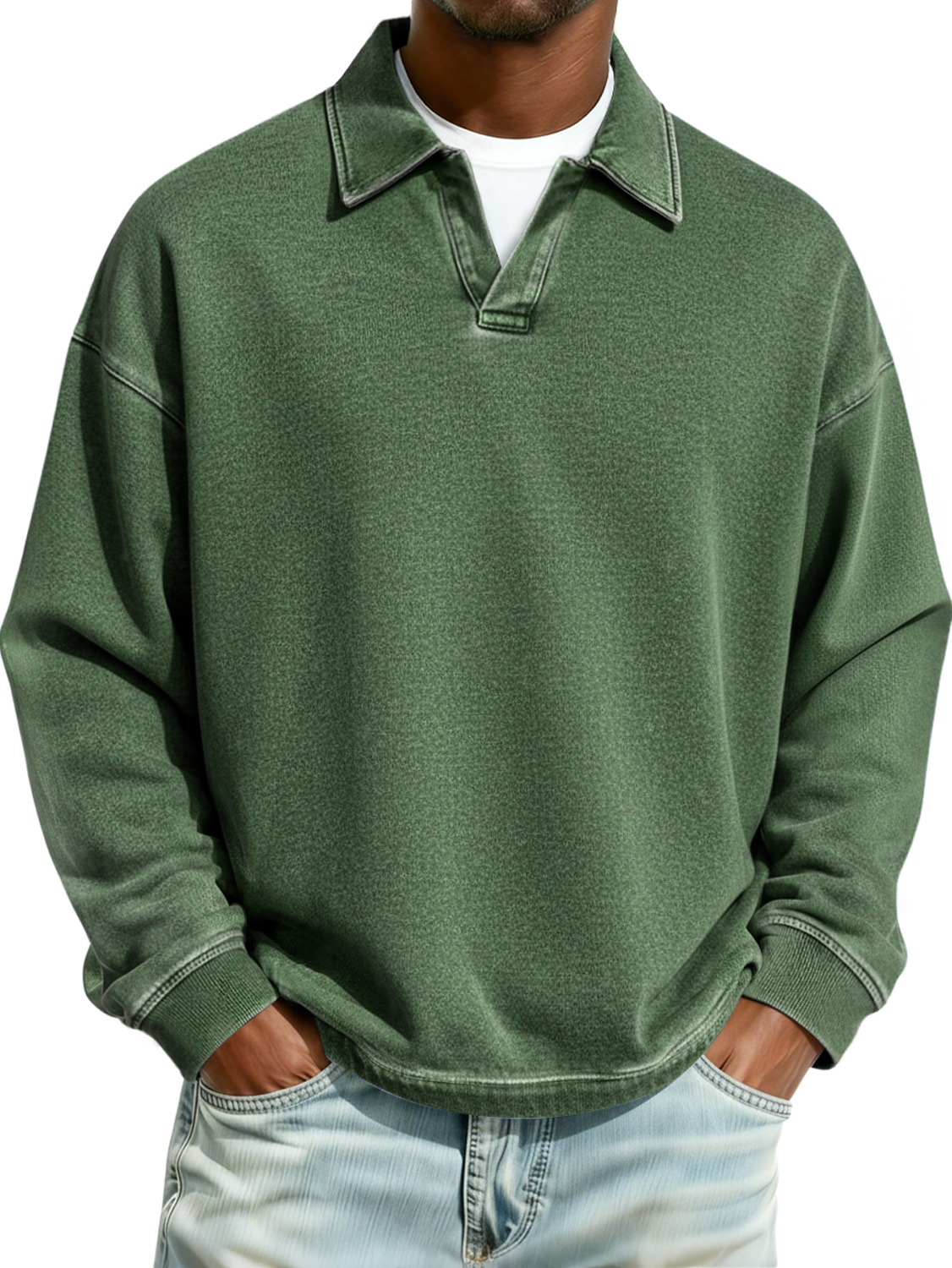 Herren Retro Kragen Freizeit Komfort Langarm Polohemd-deurabatt