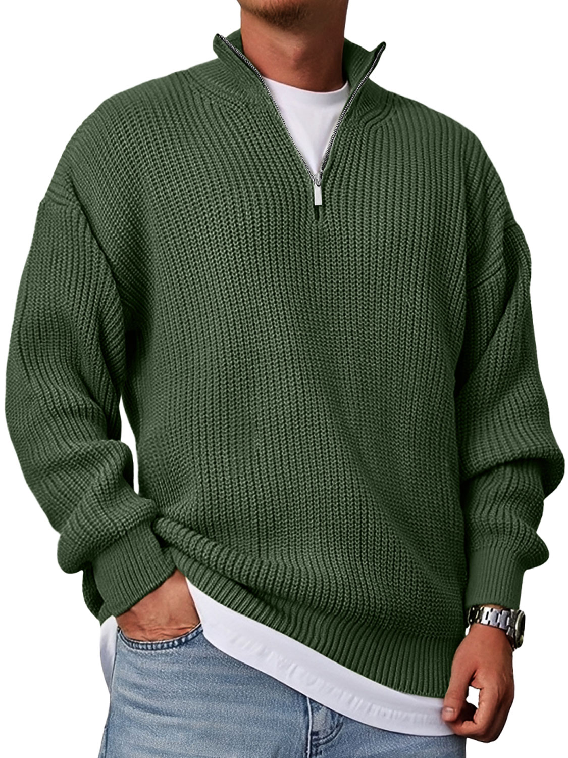 Herren Freizeitmode Lockere Stehkragen Reißverschluss Einfarbiger Pullover-deurabatt