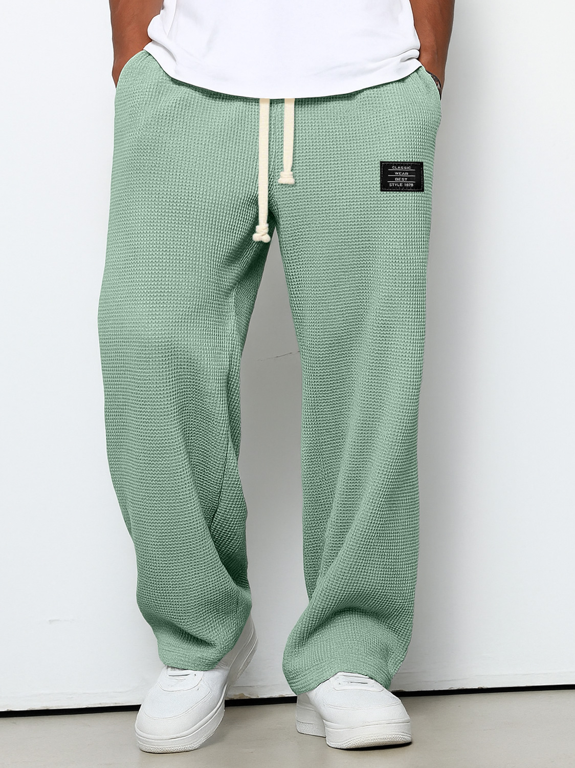 Herren Freizeit Waffel Besticktes Logo Einfache Einfarbige Hose-deurabatt