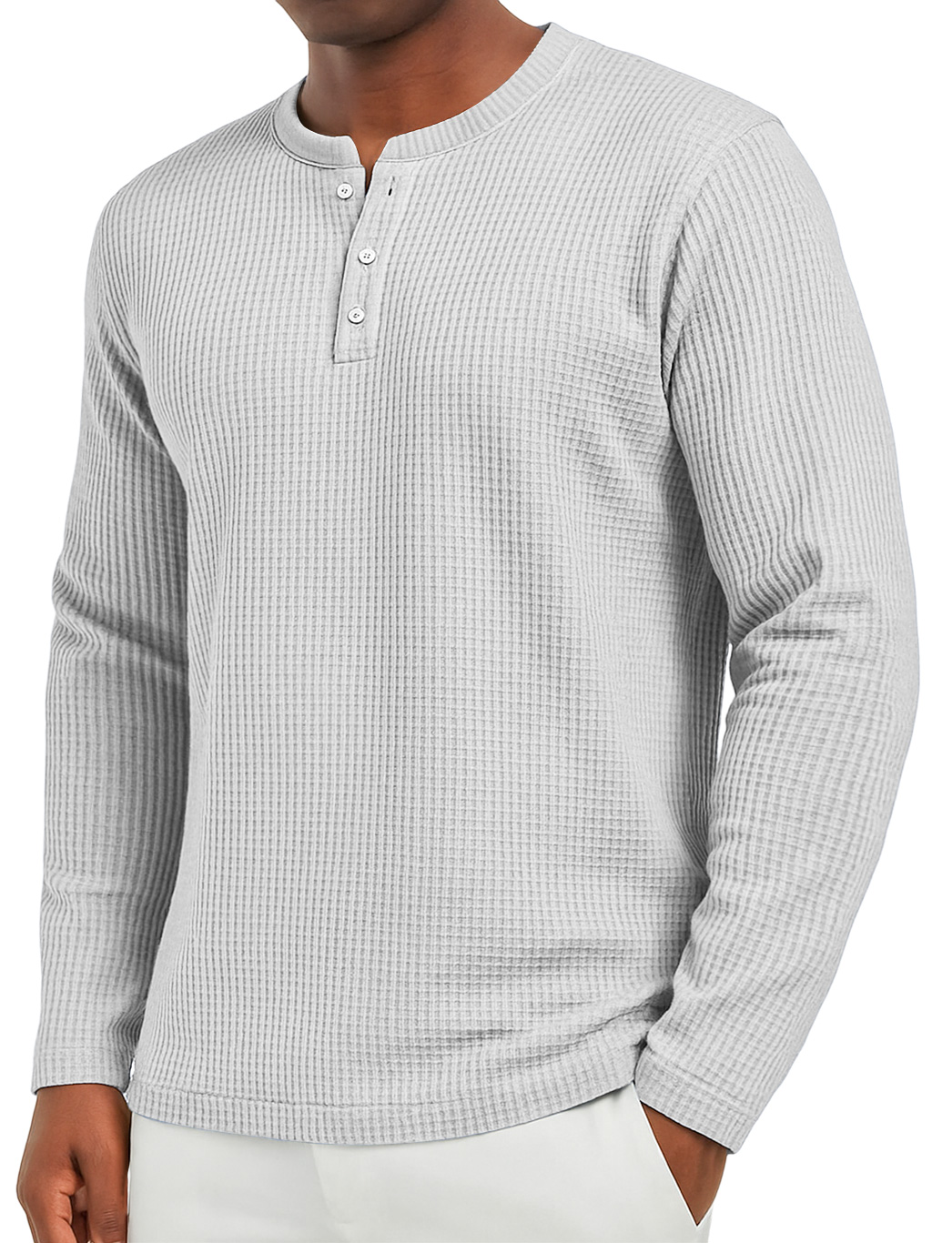 Herren Alltags Waffel Freizeit Button-Down Langarm Henley-deurabatt