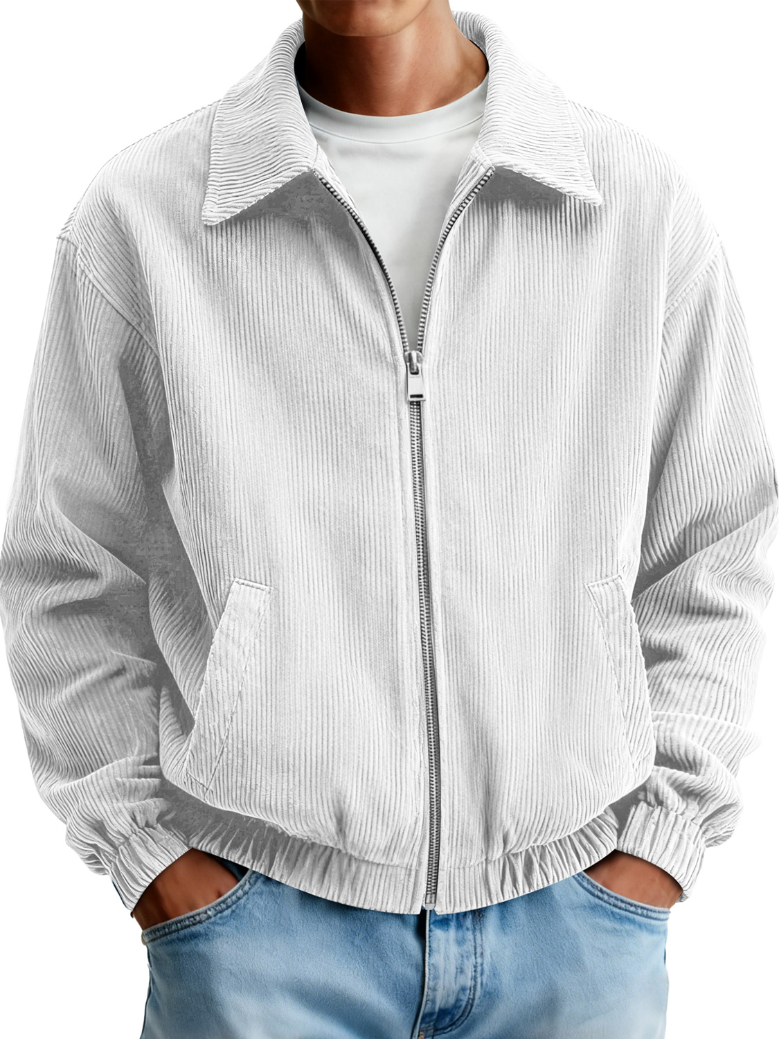 Herren Cordjacke mit Reverskragen und Reißverschluss-deurabatt
