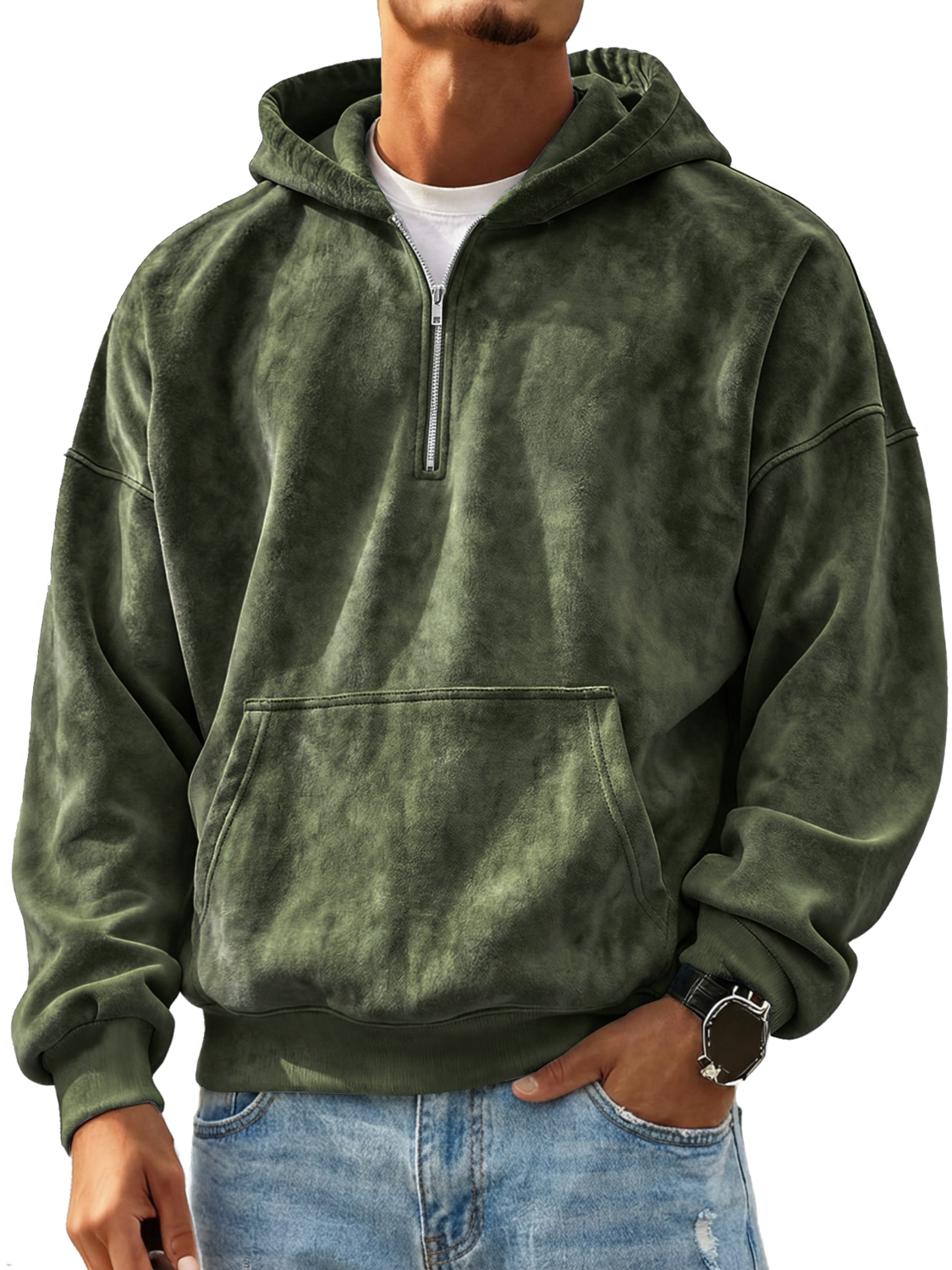 Retro-Freizeit-Kapuzenpullover aus Wildleder für Herren mit Reißverschluss-deurabatt