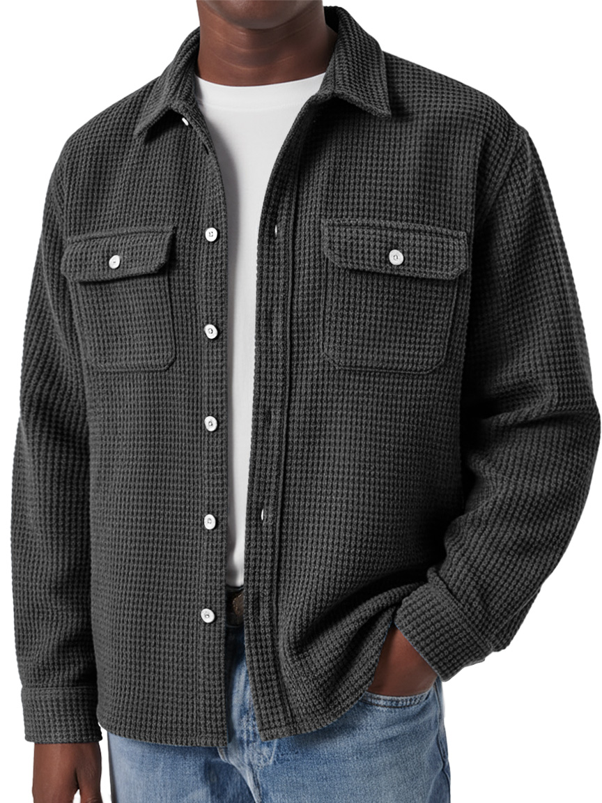 Herren Retro Waffel Doppel Taschen Lässige Lockere Langarmshirt-deurabatt