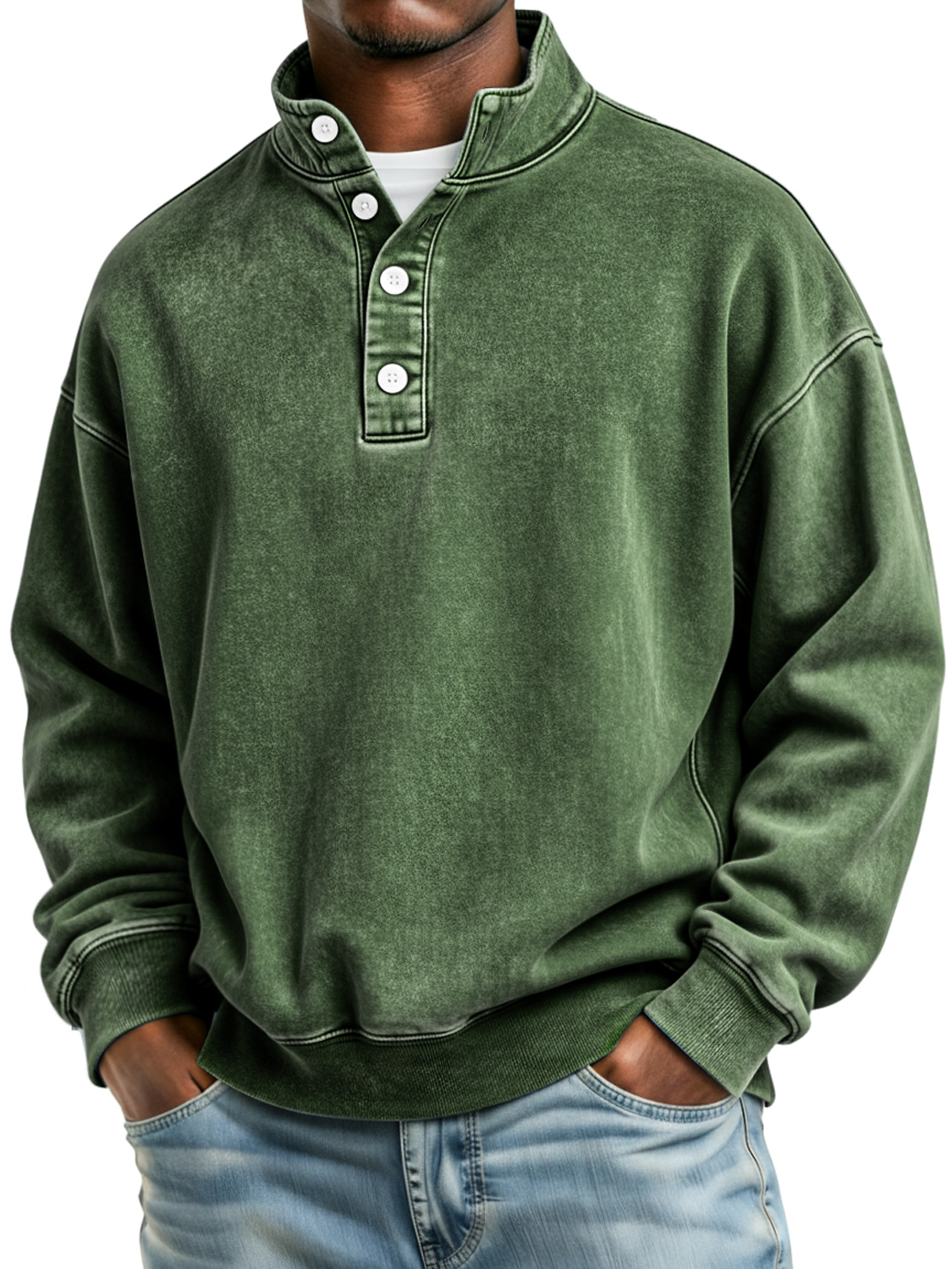 Herren Retro Stehkragen Knopf Lässiger Lockere Sweatshirt-deurabatt