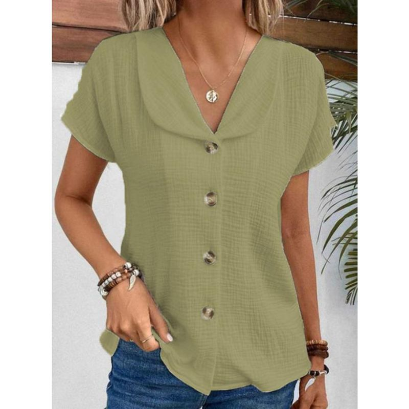 Simple Button-decorated Cotton And Linen Shirt