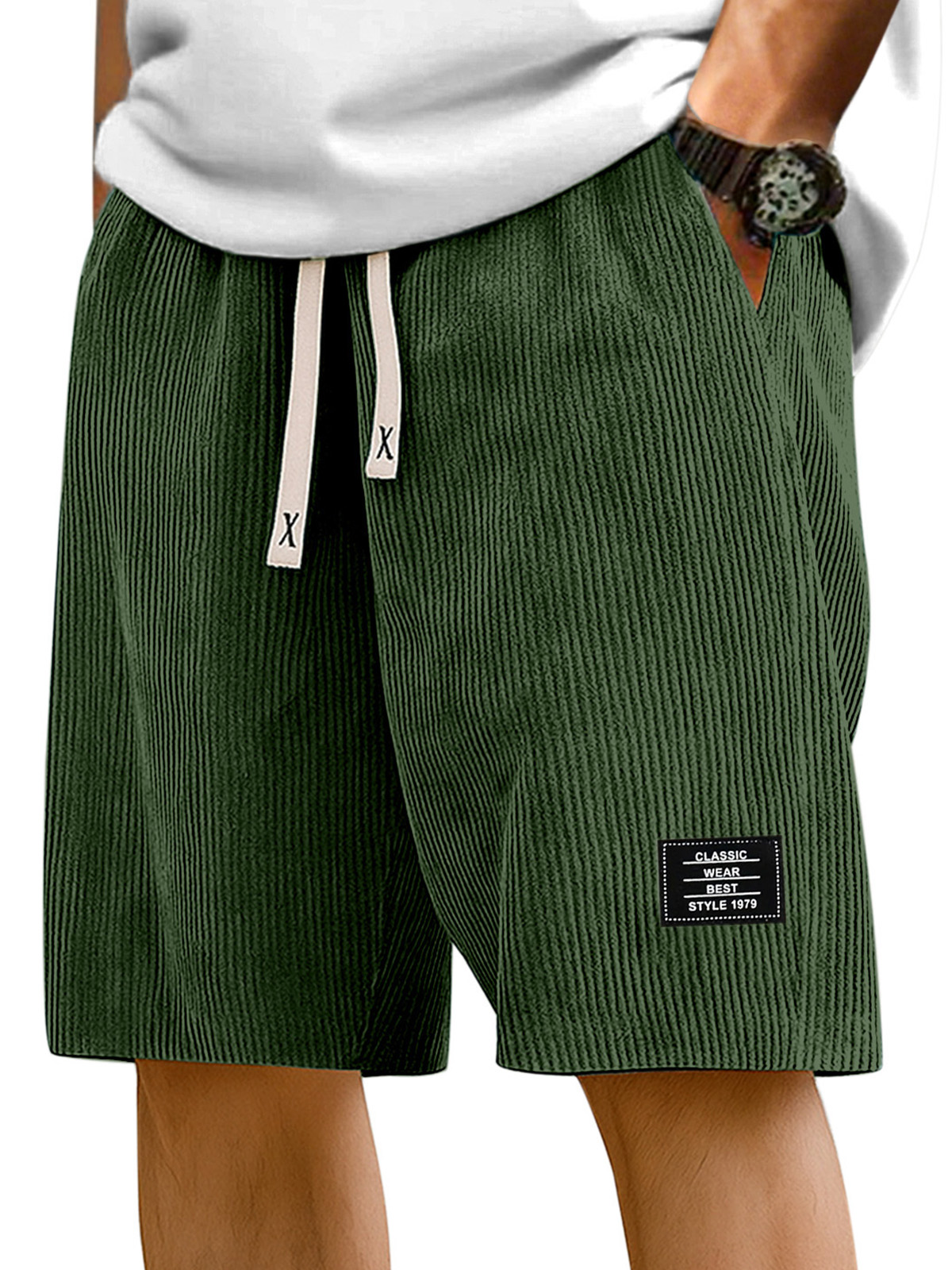 Herren Einfache Einfarbige Pit Stripe Logo Freizeitshorts