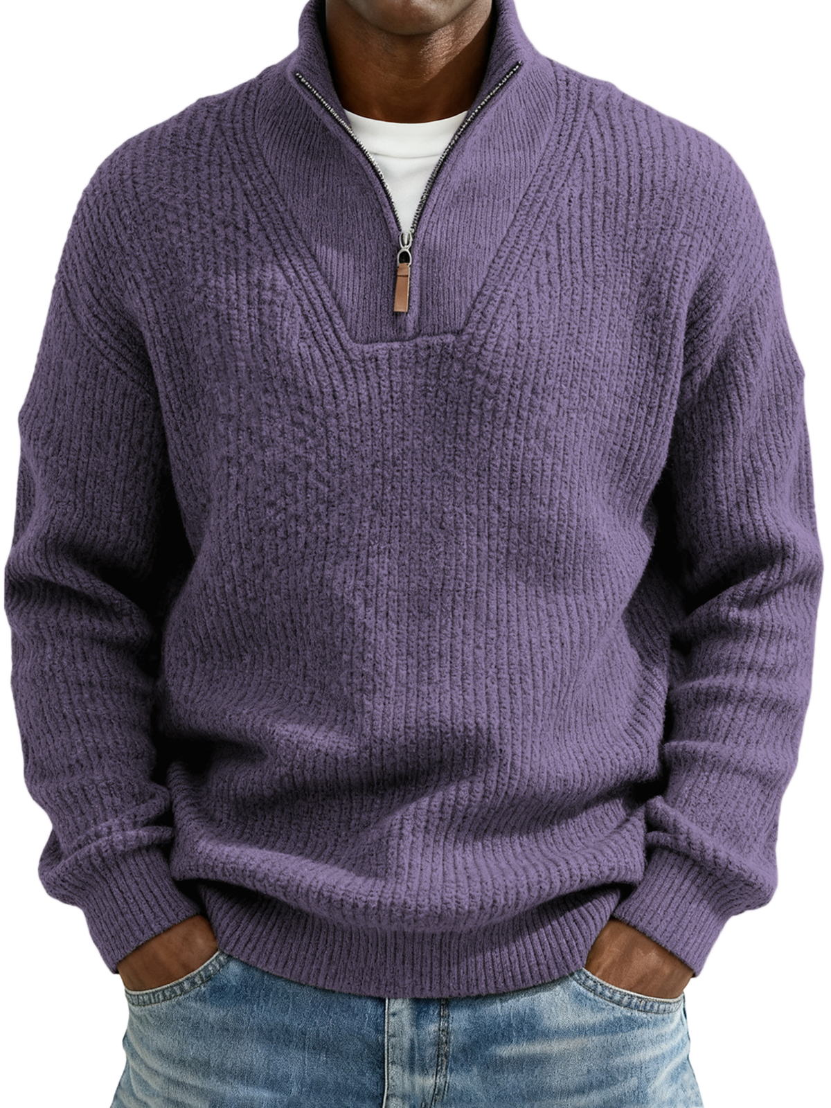 Herren Komfort Texturiertes Viertelzip Pullover Weihnachtspullover-deurabatt