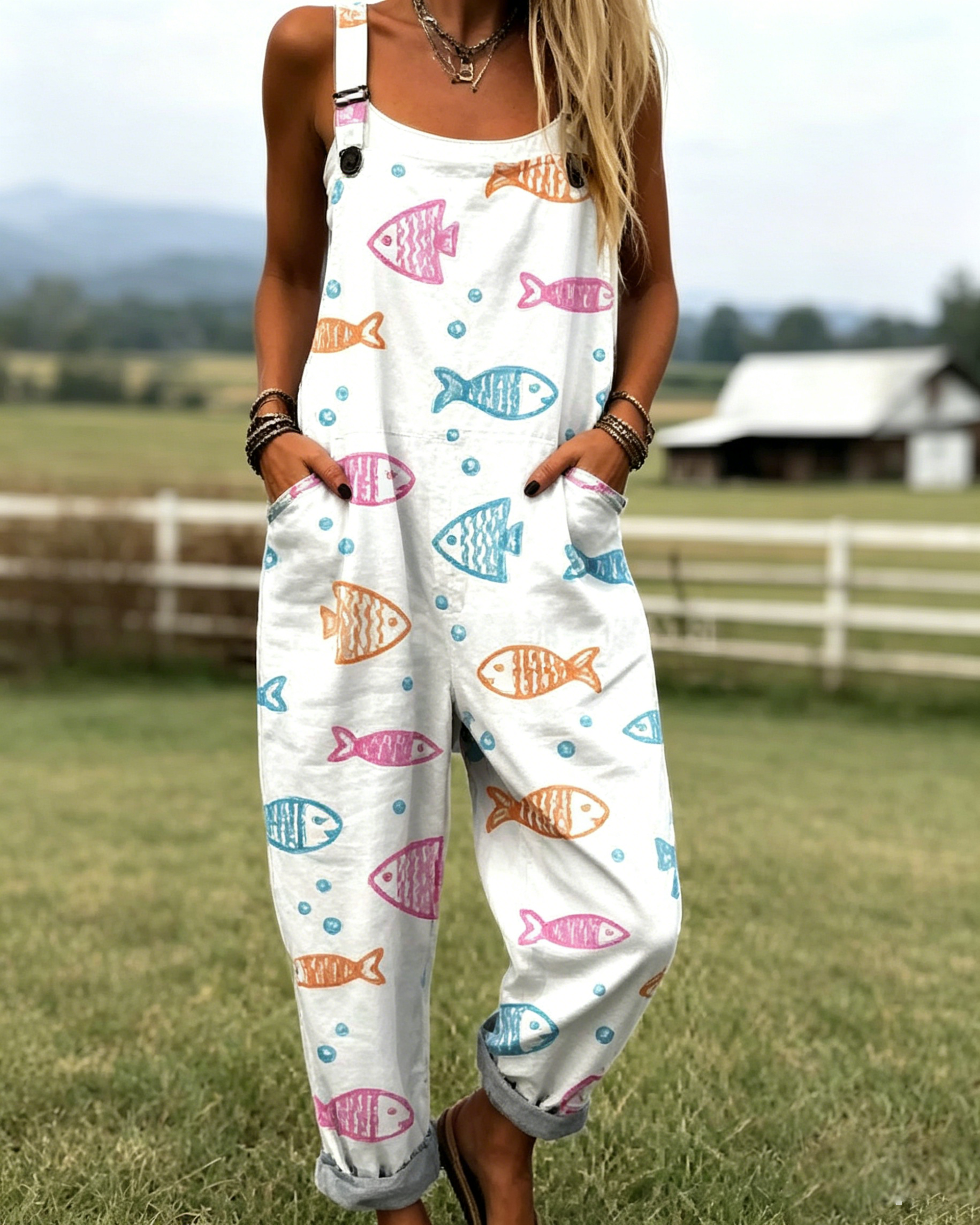 Bedruckter lockerer Overall | Damen Casual Ärmelloser Jumpsuit