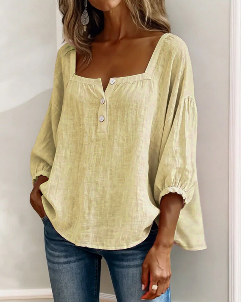 New Arrivals🌸Square Neck Half Button Blouse