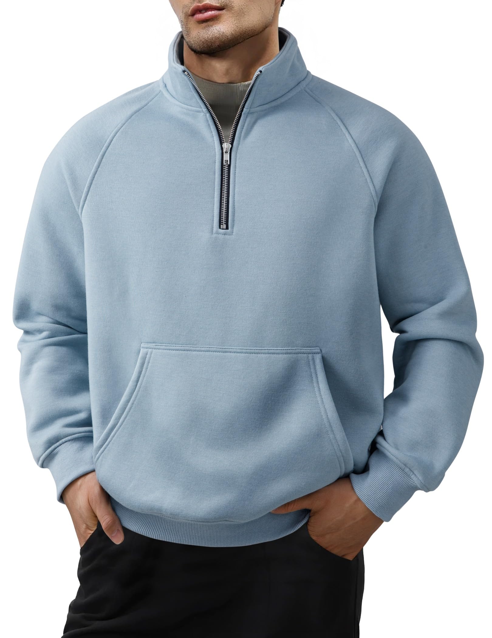 Herren Quarter Zip Freizeit Fleece Baumwolle Pullover Sweatshirt-deurabatt