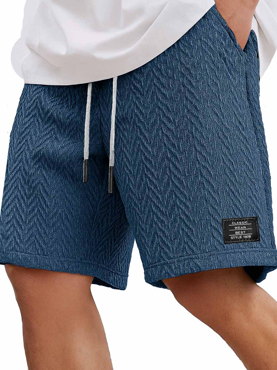 Herrenmode Freizeitliche tägliche strukturierte Stoff bestickte Logo Taschen Shorts-ZierMode