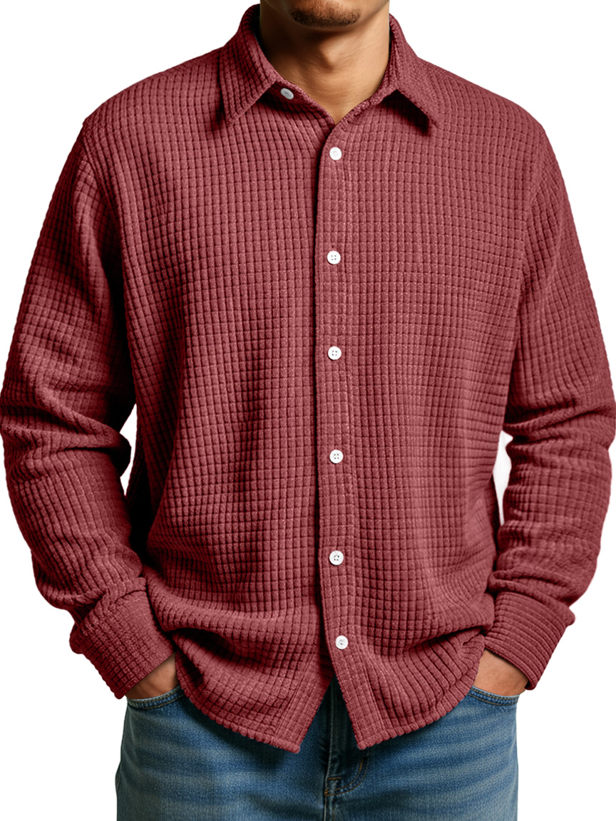 Herren Einfaches Maiskaromuster Lässiges Revers Button-Down Langarmhemd-deurabatt