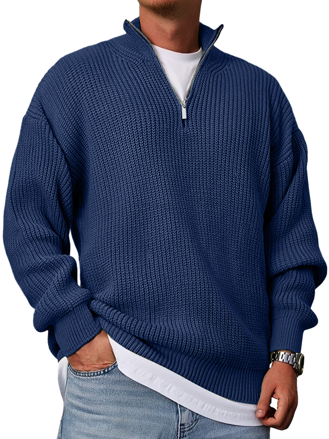 Herren Freizeitmode Lockere Stehkragen Reißverschluss Einfarbiger Pullover-deurabatt