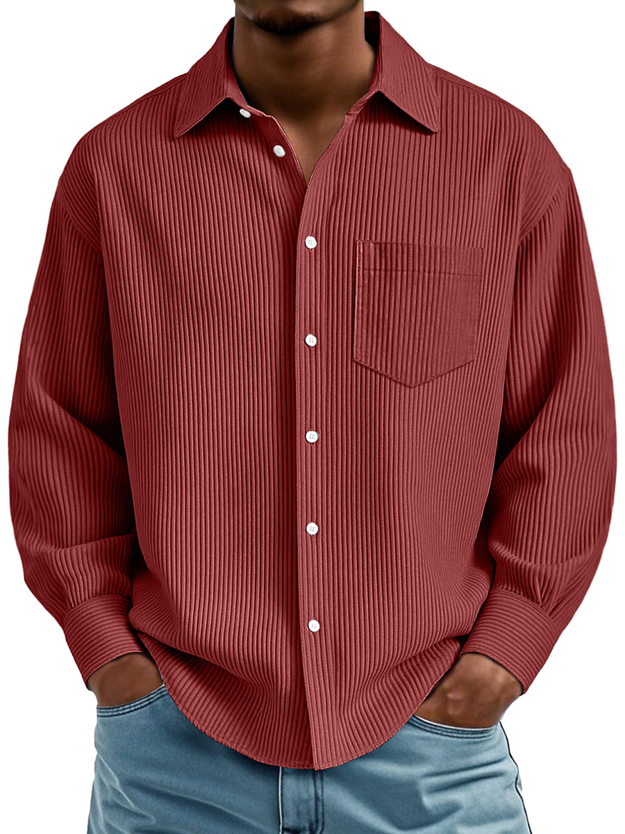 Herren Daily Rippstruktur Freizeit Tasche Bequem Langarmshirt-deurabatt