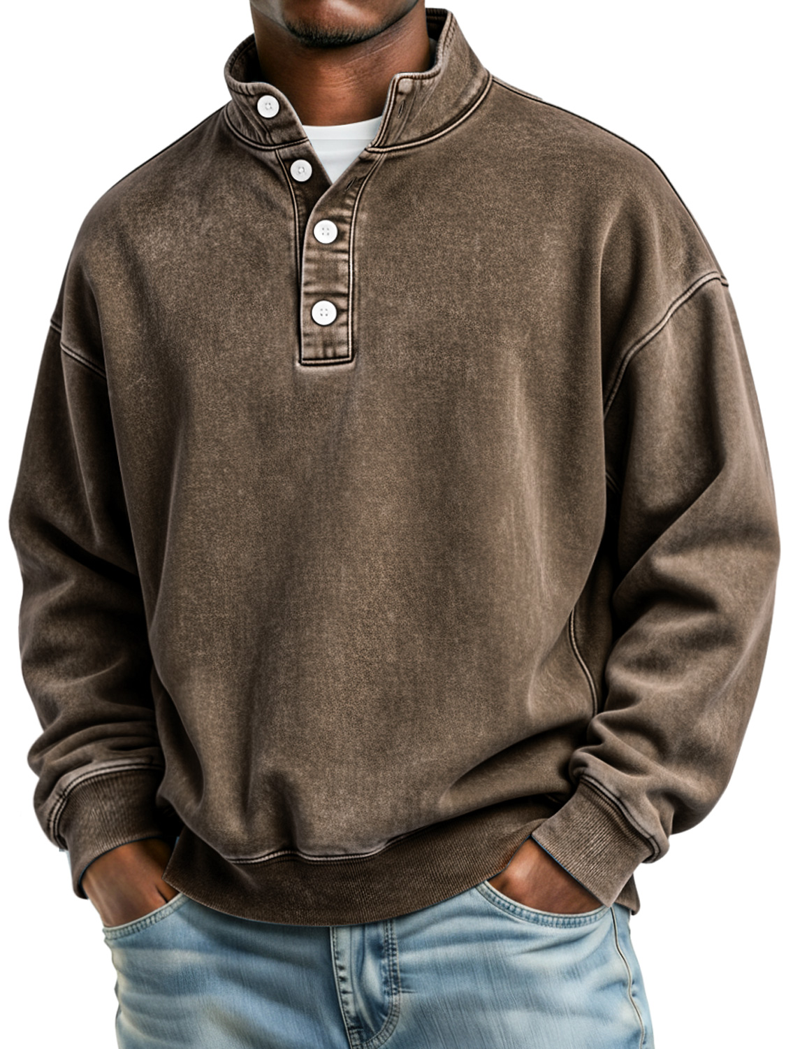 Herren Retro Stehkragen Knopf Lässiger Lockere Sweatshirt-deurabatt