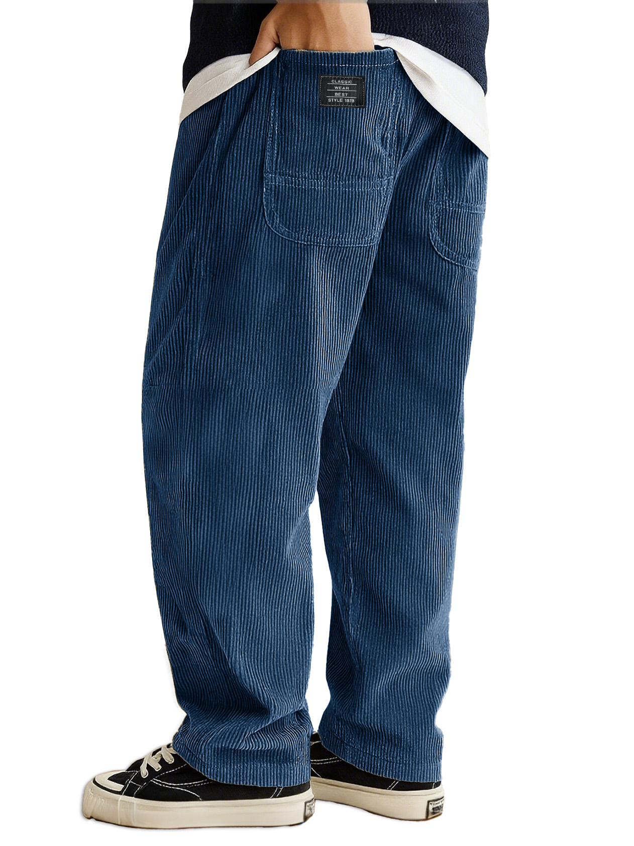 Herrenmode Tägliche Lockere Cordstoff Ribbed Oberfläche Besticktes Logo Kordelzug Lockere Elastische Taille Taschenhose-ZierMode