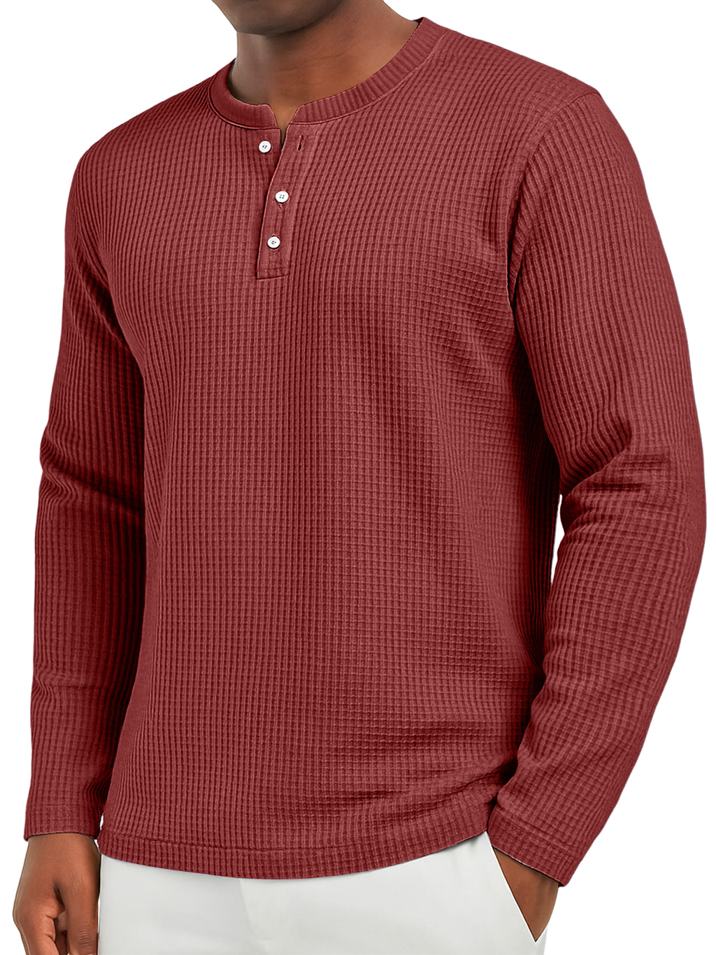 Herren Alltags Waffel Freizeit Button-Down Langarm Henley-deurabatt