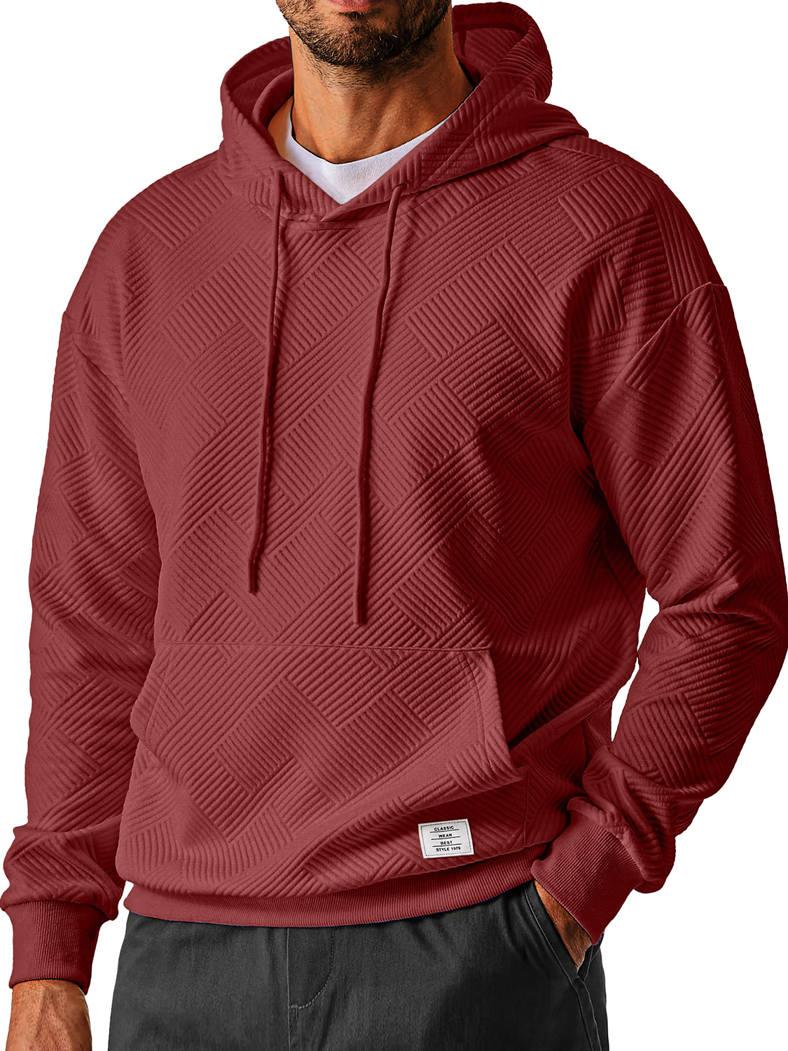Herren Alltags Einfach Texturiertes Besticktes Logo Kapuzenpullover mit langen Ärmeln-deurabatt
