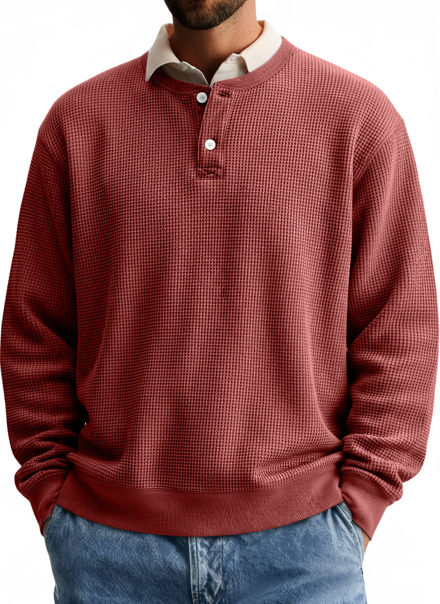 Herren Einfaches Waffel Freizeit Langarm Henley Shirt-deurabatt