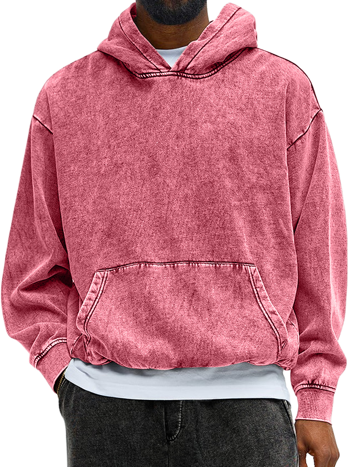 Herren Vintage gewaschenes Baumwoll-Hoodie mit langen Ärmeln-deurabatt