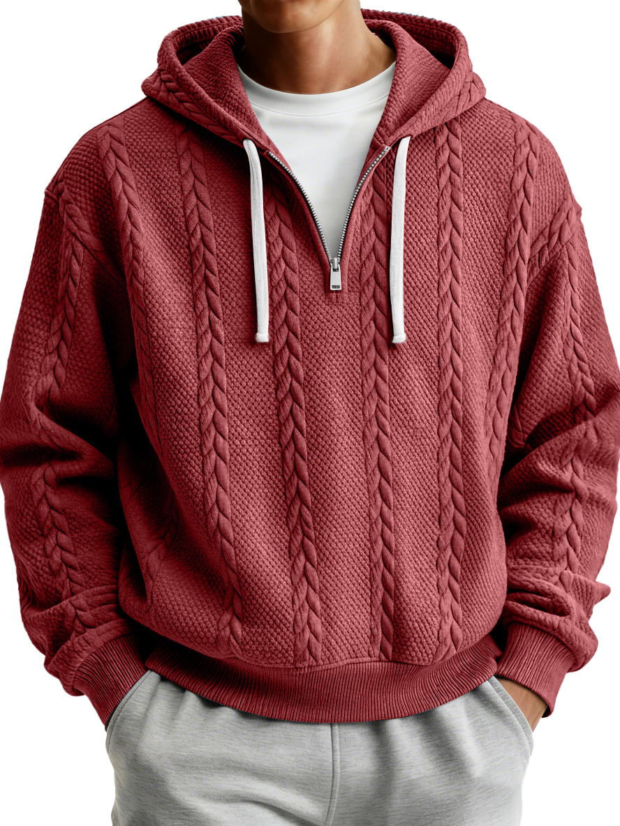 Herren Einfacher Texturierter Lässiger Reißverschluss Kapuzenpullover-deurabatt