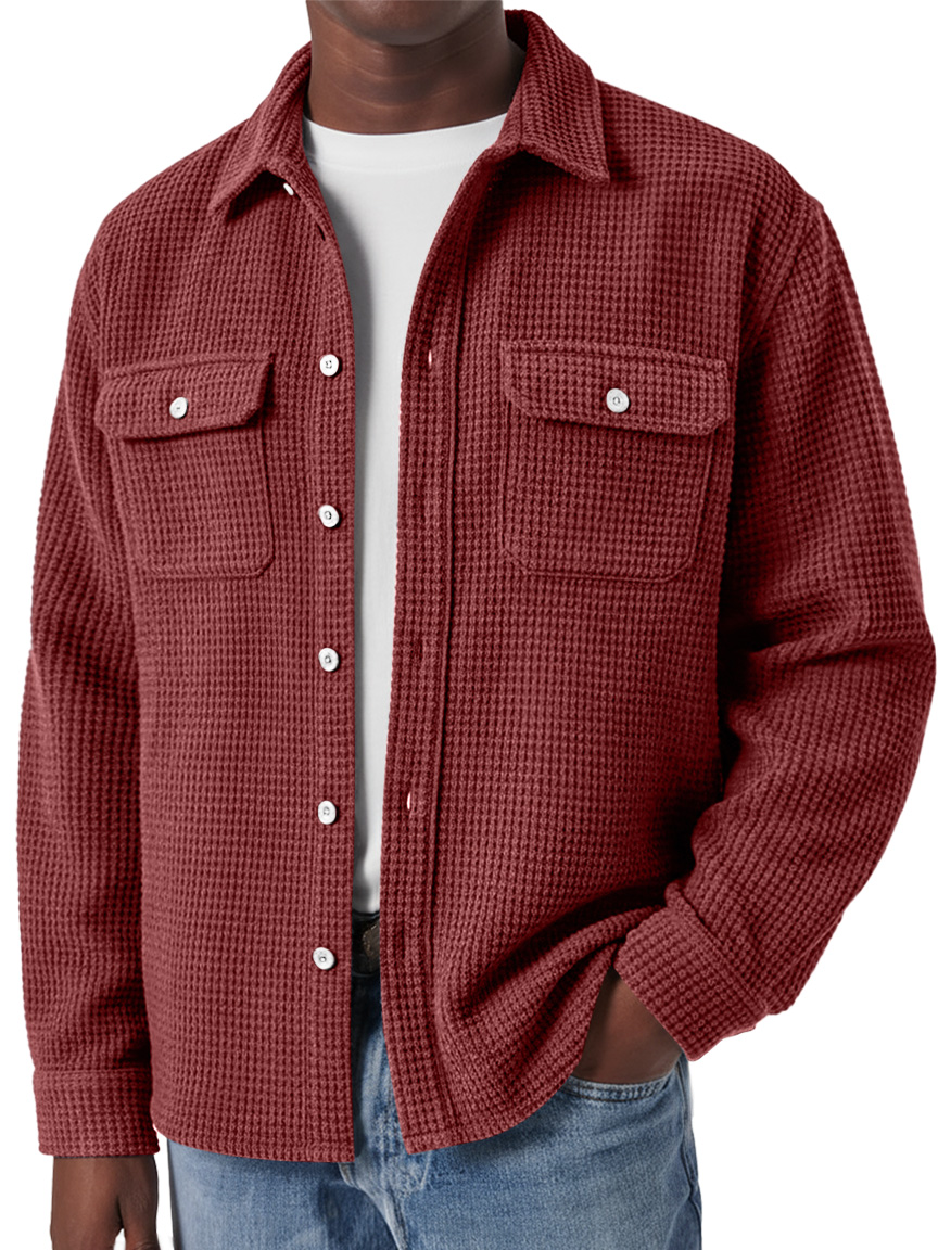 Herren Retro Waffel Doppel Taschen Lässige Lockere Langarmshirt-deurabatt