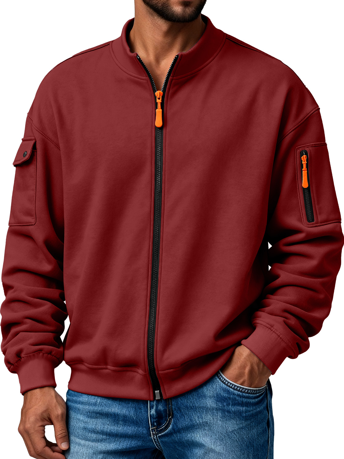 Herren Mehrfachtaschen Stehkragen Reißverschluss Freizeitjacke-deurabatt