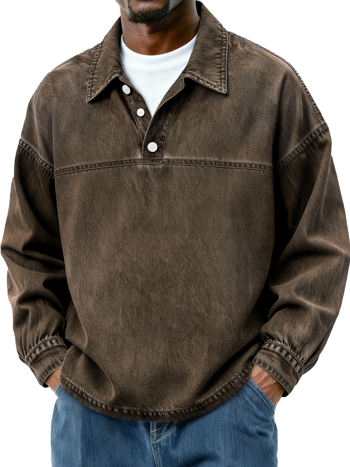 Herren Retro-Style Polohemd mit Knopfkragen-Design-deurabatt