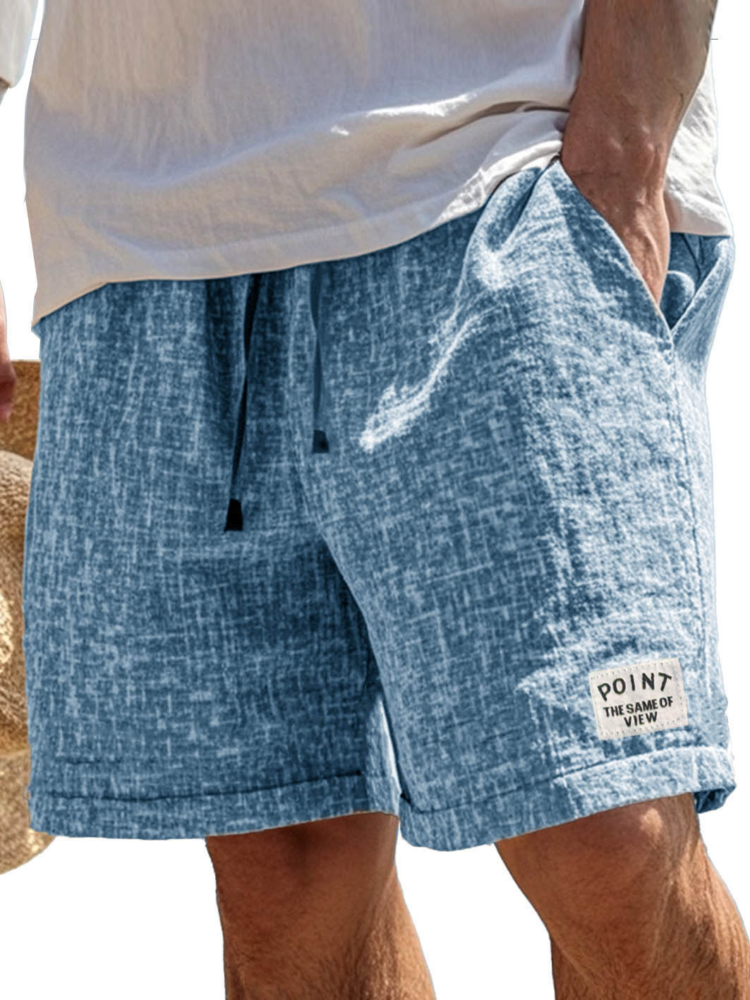 Herrenmode Freizeit Shorts aus Hanfstoff mit besticktem Logo auf der Tasche-ZierMode