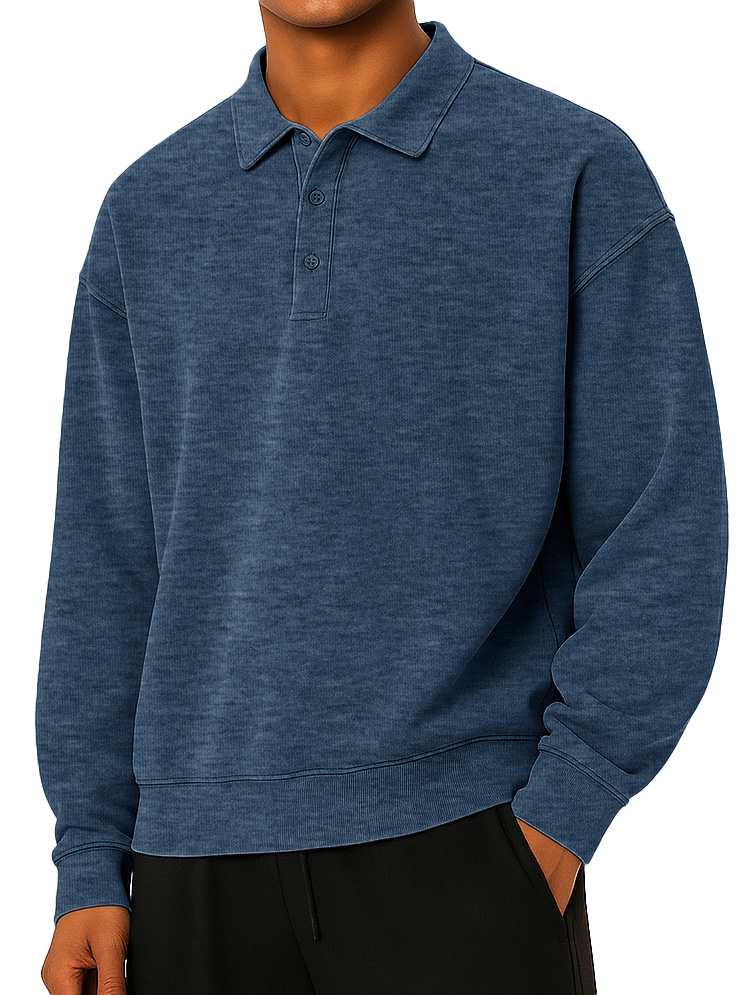 Herren Mode tägliches lässiges Revers Langarm lockeres Hoodie Polohemd-deurabatt
