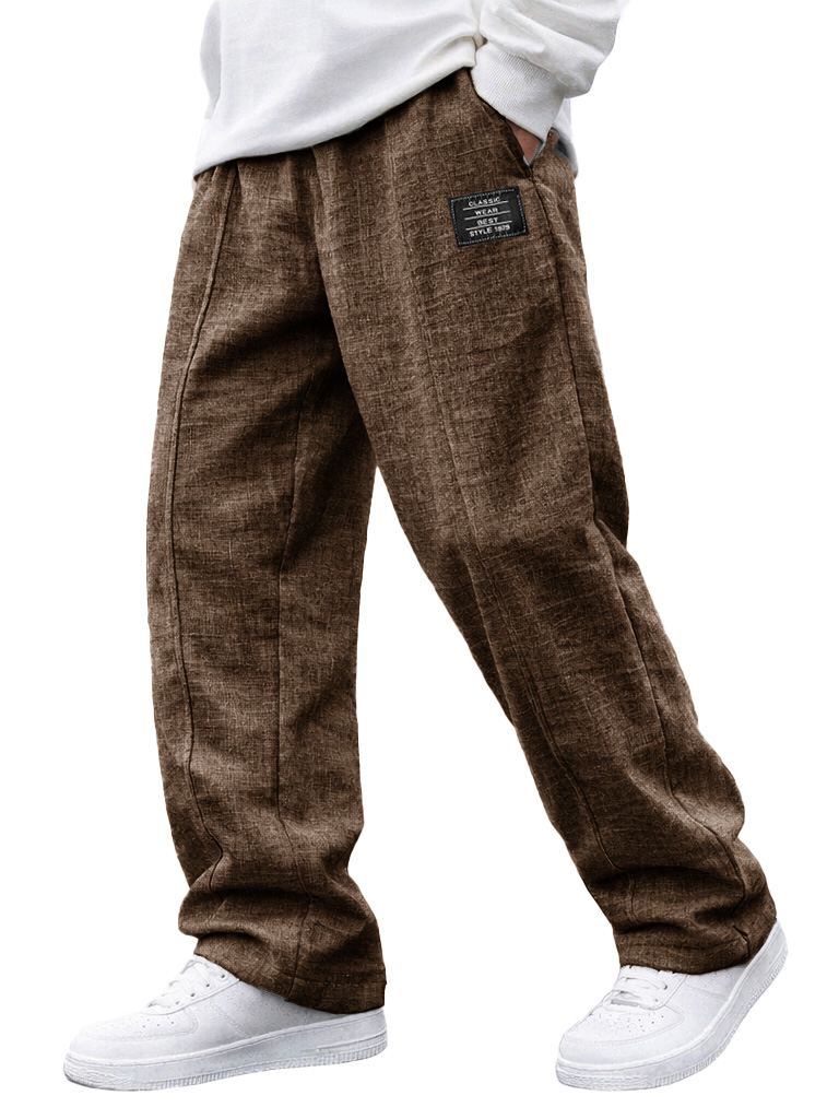 Herren modische lässige Leinenhosen mit elastischem Bund, bestickte Logo-Taschen-deurabatt