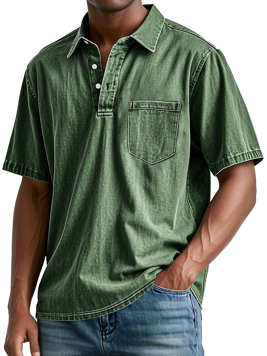 Herren Retro Revers Tasche Freizeitmode Kurzarm POLO Hemd-deurabatt