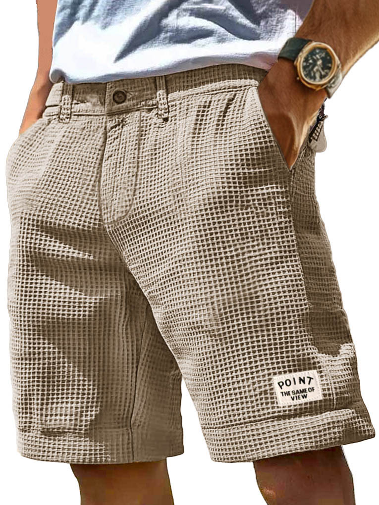 Herrenmode Freizeit Waffelstoff Tasche Besticktes Logo Shorts-ZierMode