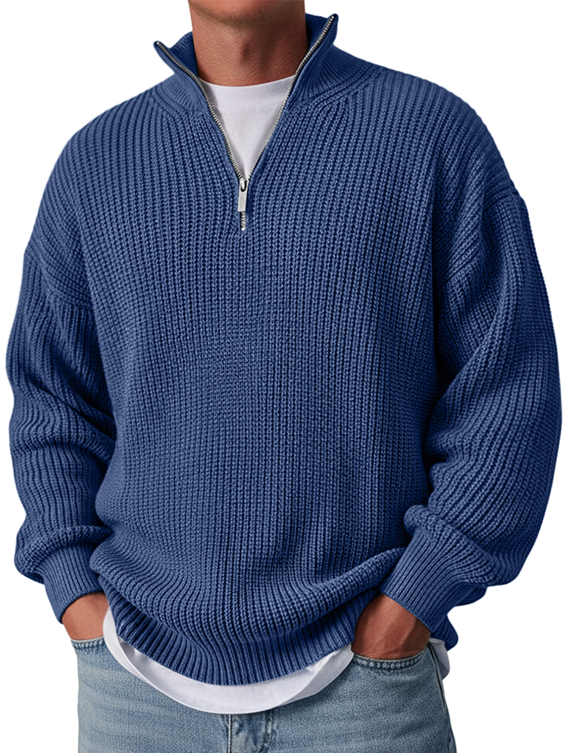 Herren Einfacher Lässiger Lockere Stehkragen Reißverschluss Einfarbiger Pullover-deurabatt