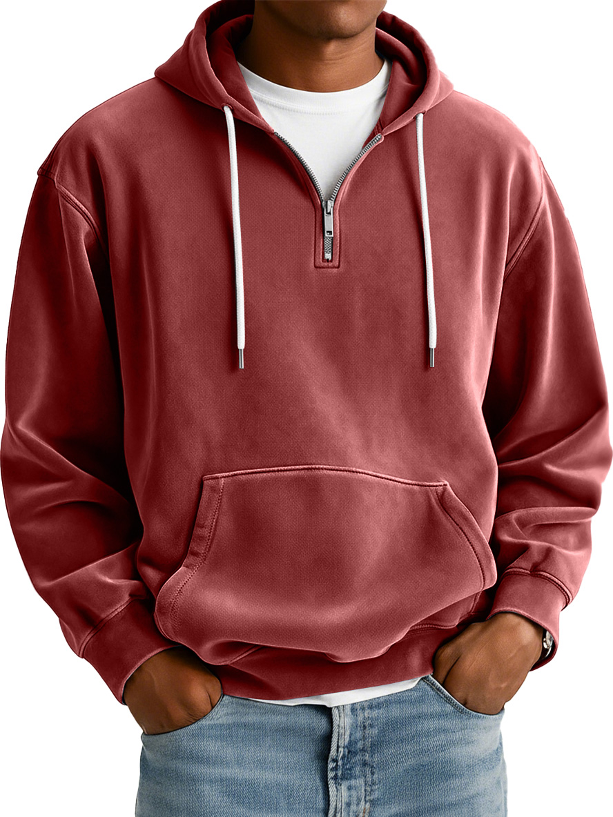 Herren Einfaches Wildleder Freizeit Reißverschluss Kapuzenpullover-deurabatt