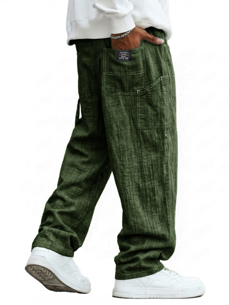 Herren Freizeit Leinen Mehrfach-Taschen Lockere Lange Hosen-deurabatt