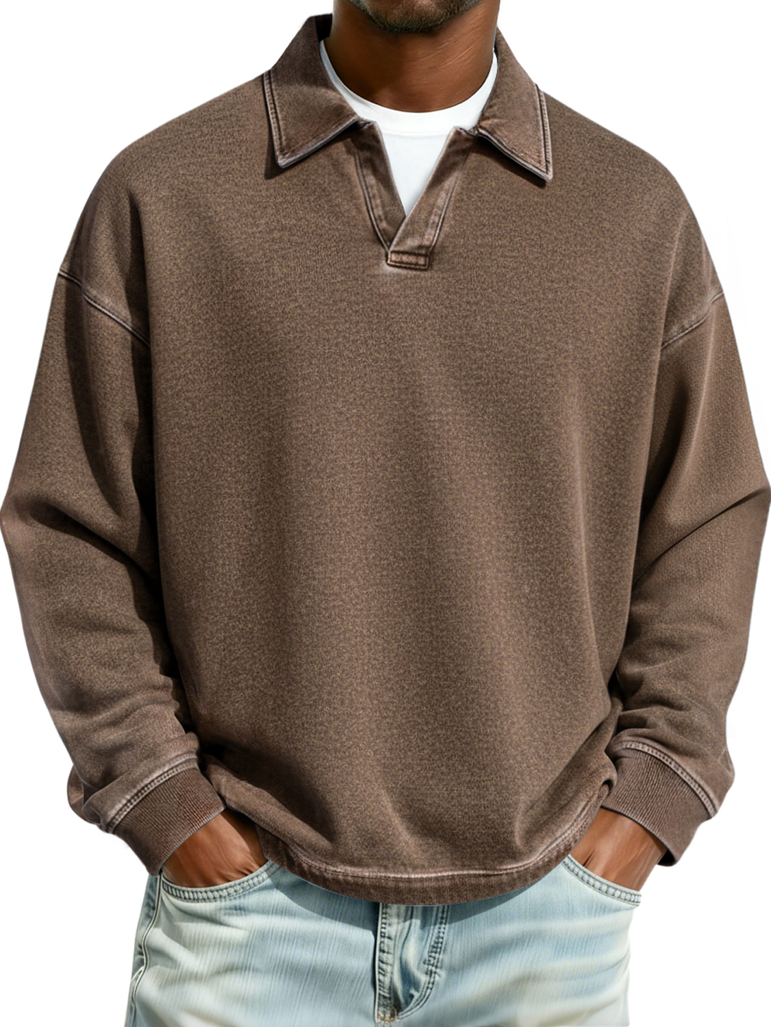 Herren Retro Kragen Freizeit Komfort Langarm Polohemd-deurabatt