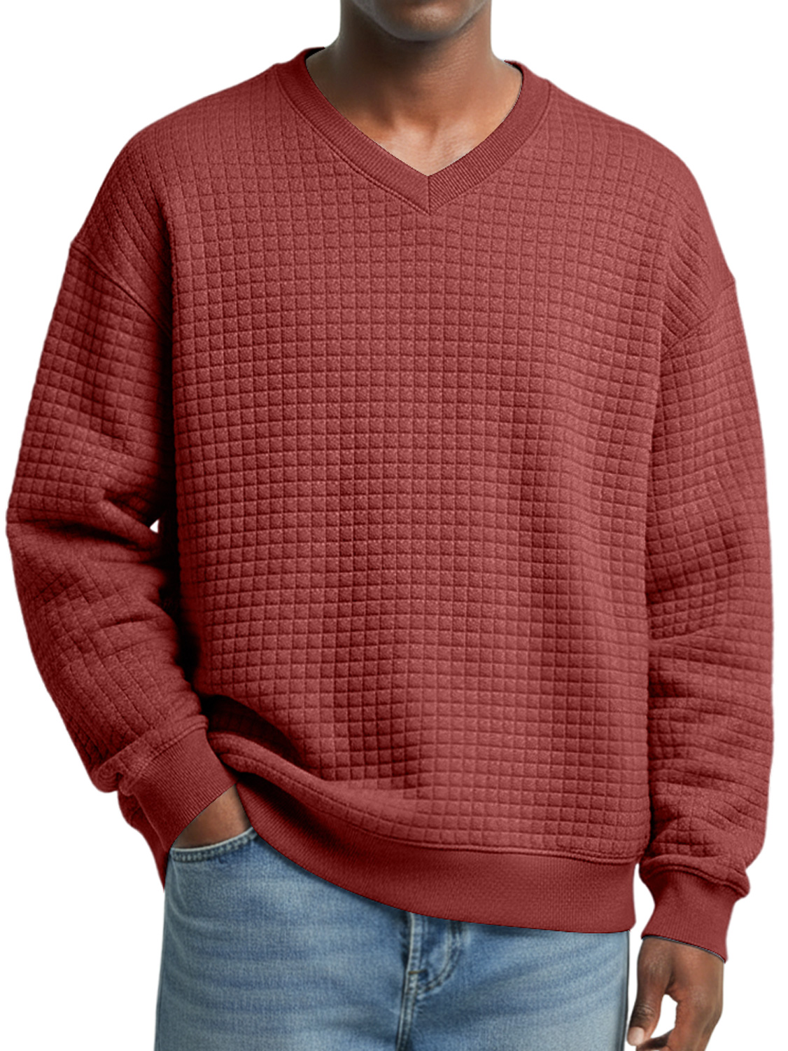 Herren V-Ausschnitt Kleine Karomuster Einfache Freizeit Sweatshirt-deurabatt